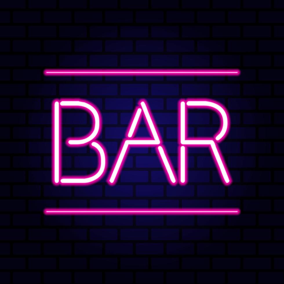 bar neon teken op de bakstenen muur. vector illustratie