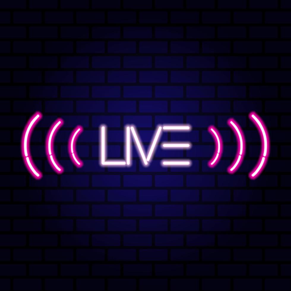 live stream neon teken op de bakstenen muur. vector illustratie