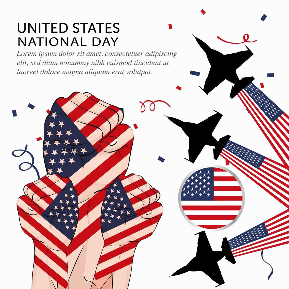 gelukkige nationale dag Verenigde Staten. banner, wenskaart, flyer ontwerp. poster sjabloonontwerp vector