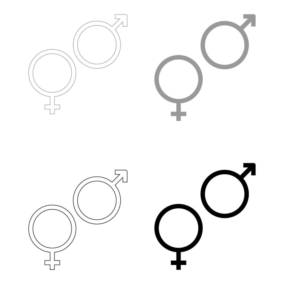 Venus en Mars symbool het set zwart grijze kleur icoon vector