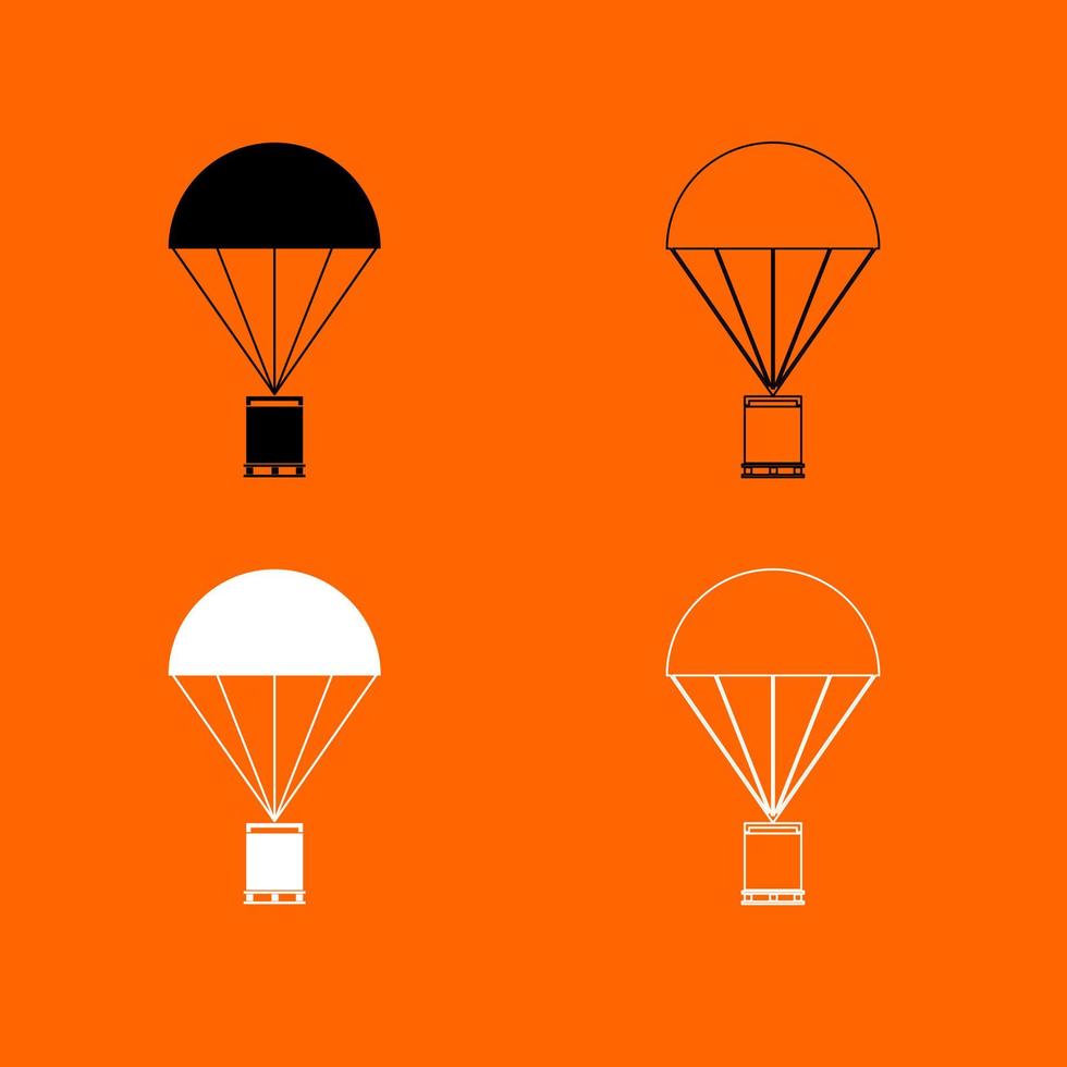 parachute met lading icon set wit zwart kleur vector illustratie afbeelding vlakke stijl