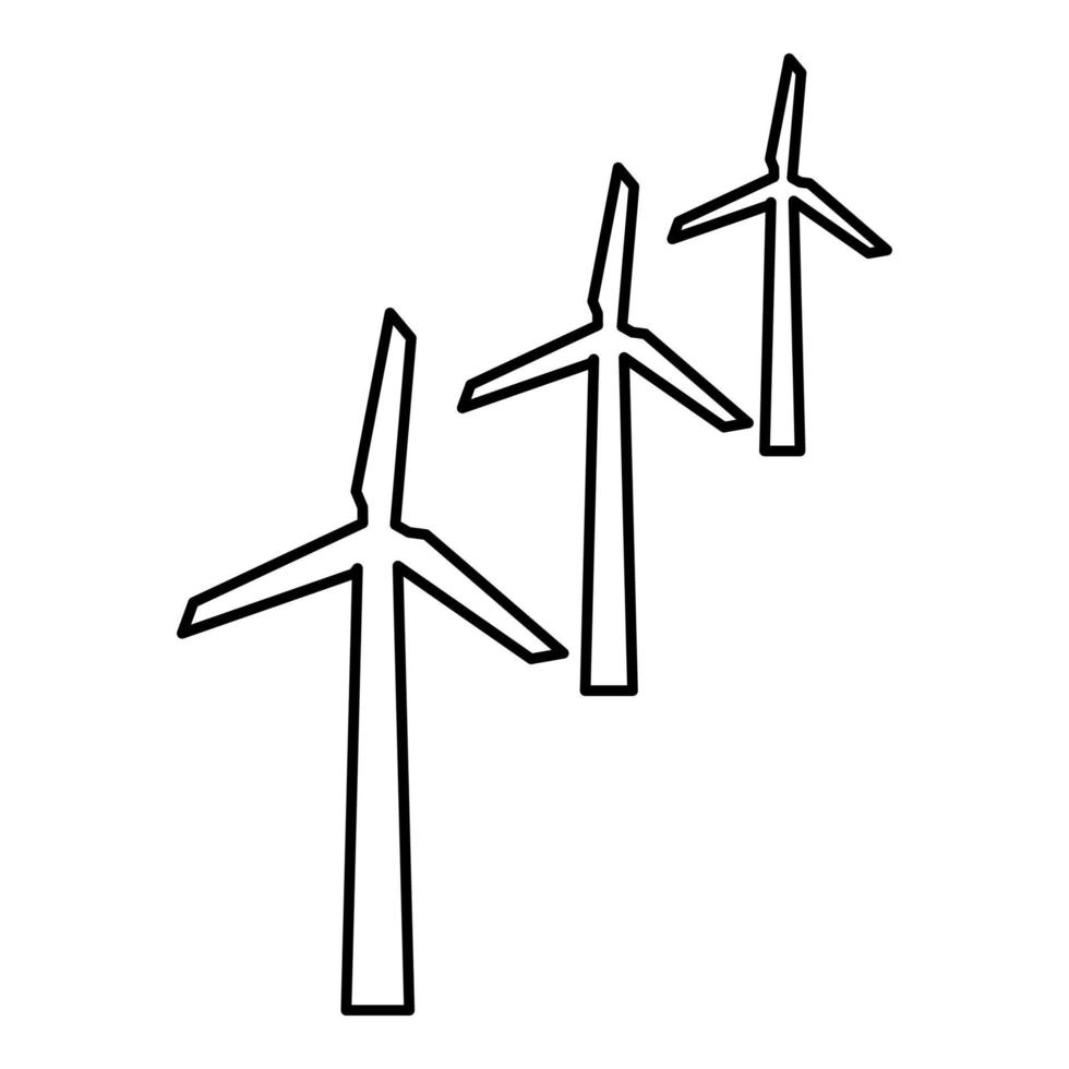 wind generatoren turbine macht windmolen schone energie concept contour overzicht lijn pictogram zwarte kleur vector illustratie afbeelding dun plat stijl