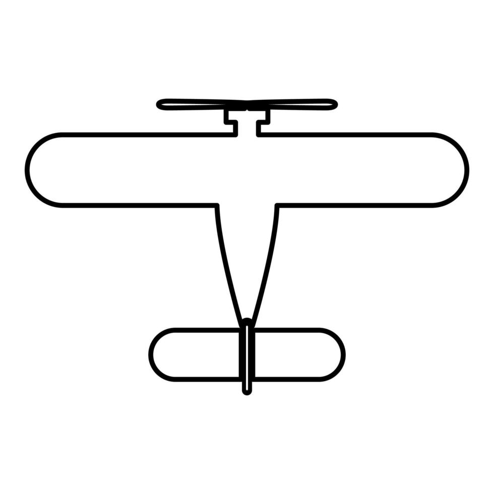 propellervliegtuigen retro vintage klein vliegtuig eenmotorig contour overzicht lijn pictogram zwarte kleur vector illustratie afbeelding dun plat stijl