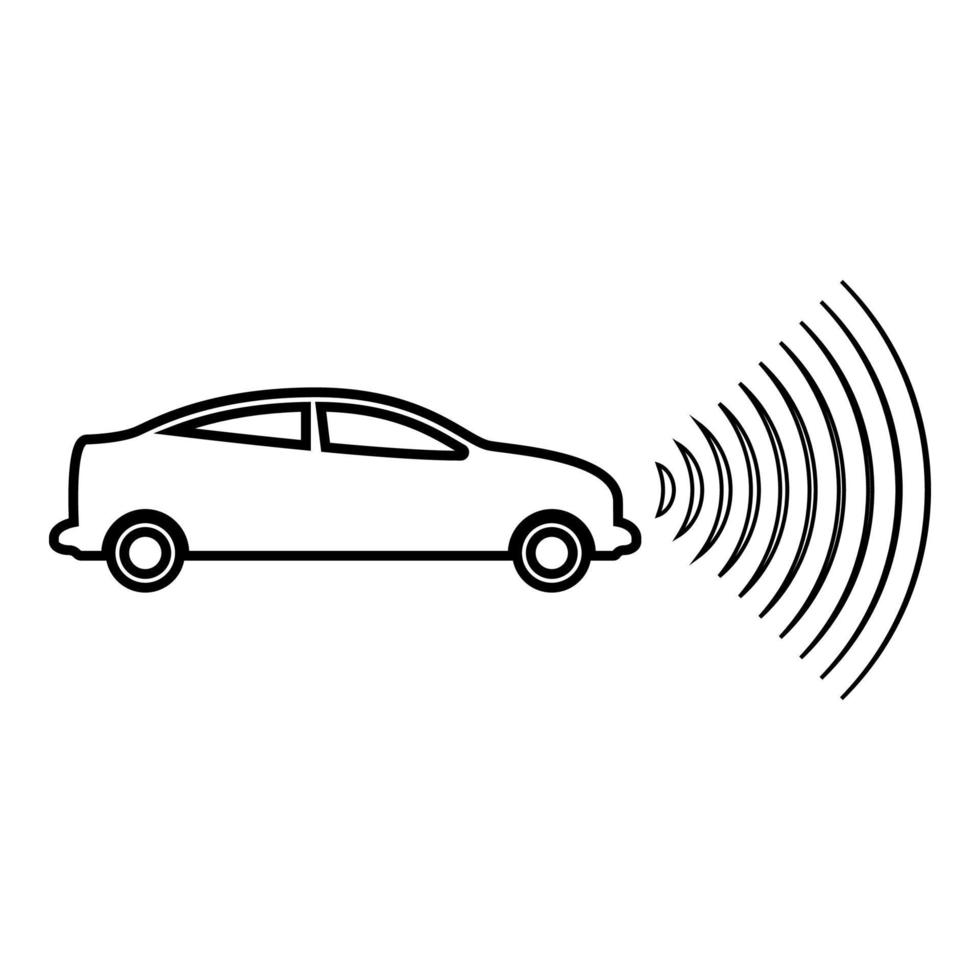 auto radio signalen sensor slimme technologie stuurautomaat voorzijde richting contour overzicht lijn pictogram zwarte kleur vector illustratie afbeelding dun plat stijl