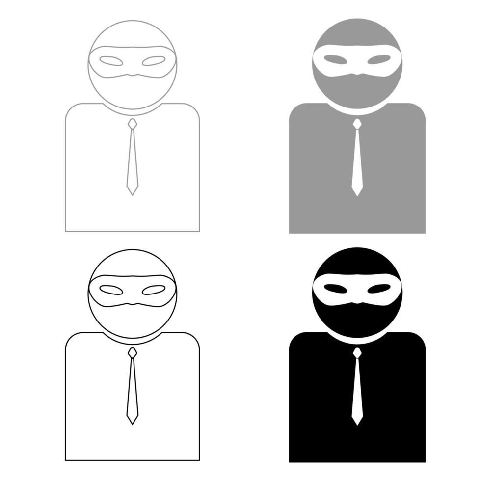 de man incognito in een masker de set zwart grijze kleur icoon vector