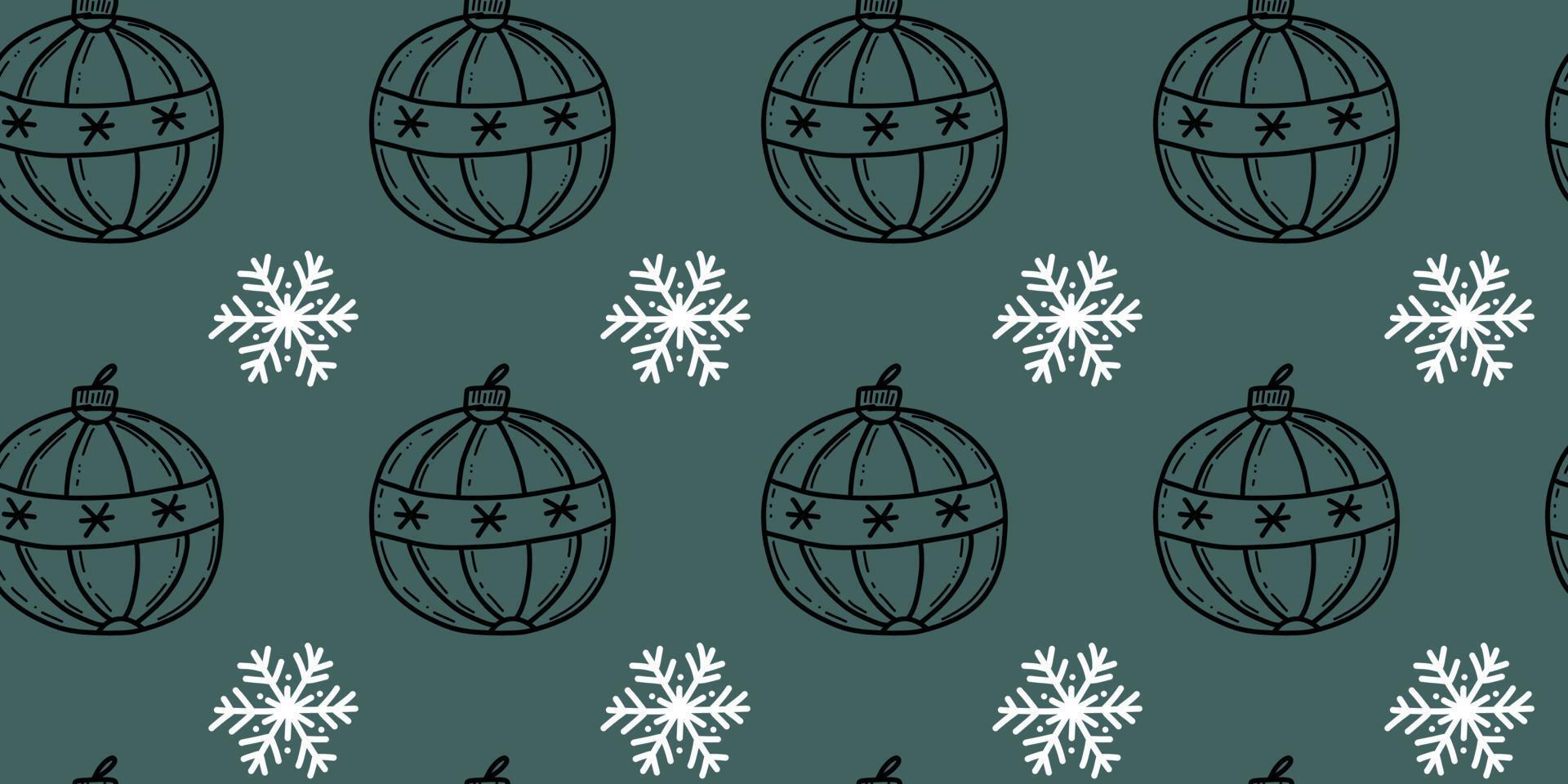 patroon voor nieuwjaar en kerst met kerstboomballen op een donkere achtergrond om op stof en verpakking te bedrukken vector