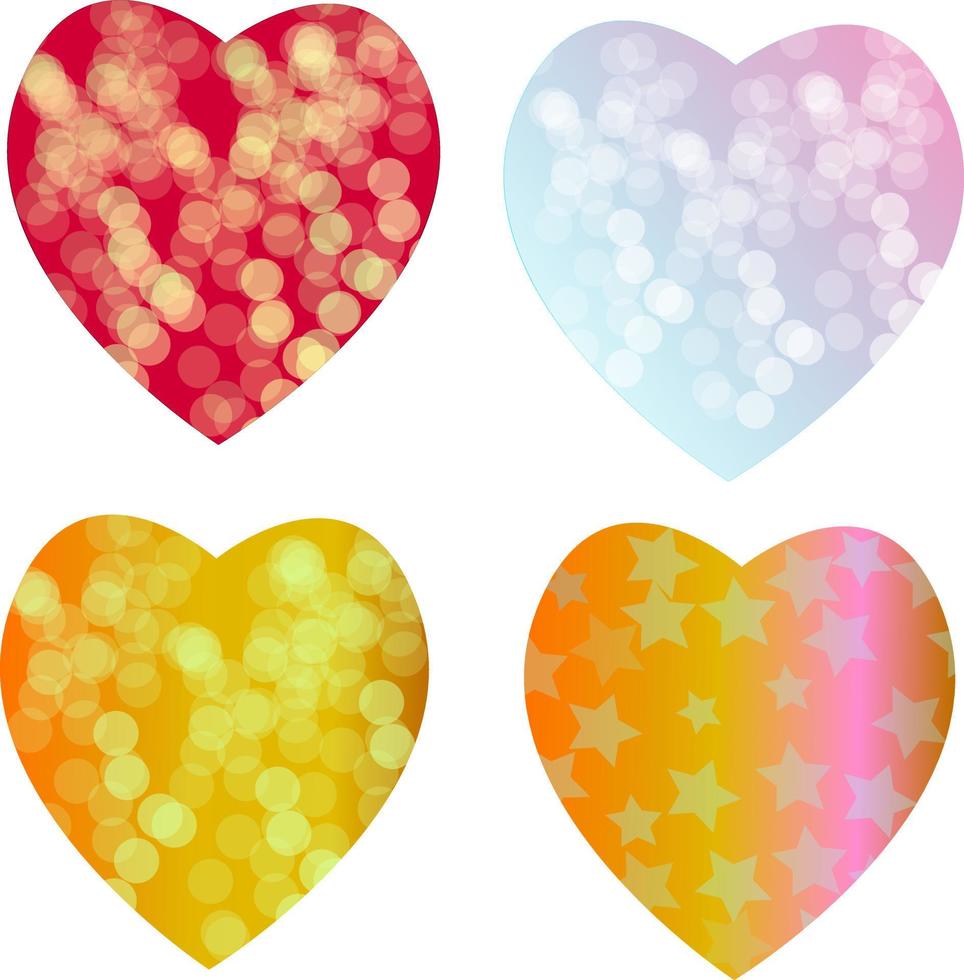set van 4 glitter en gouden harten voor Valentijnsdag. vector illustratie