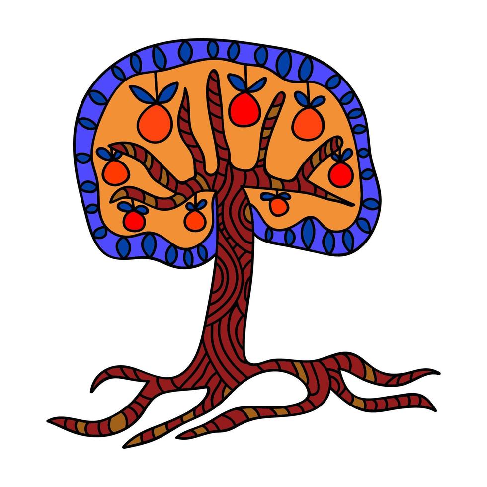 fantasie doodle hand getekende appelboom met wortels geïsoleerd op een witte achtergrond. vector