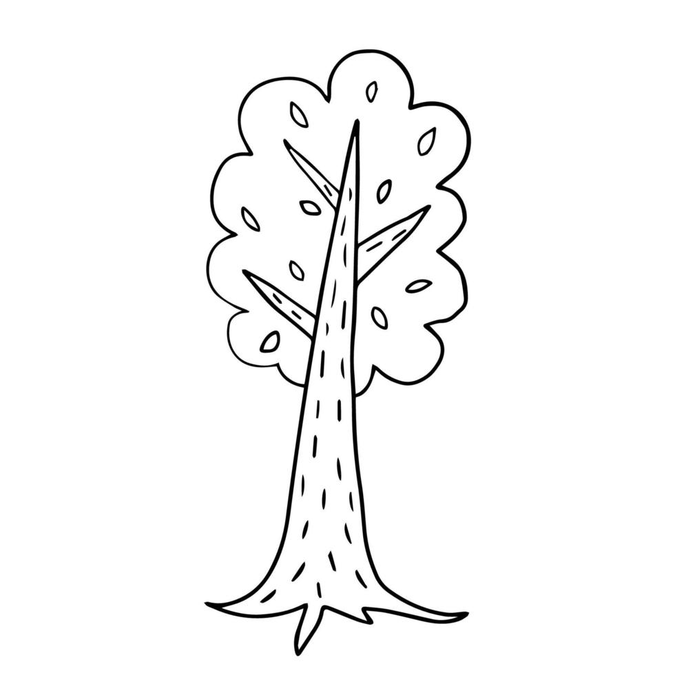 schattige doodle, cartoon boom geïsoleerd op een witte achtergrond. bos handpictogram getekende schets. vector