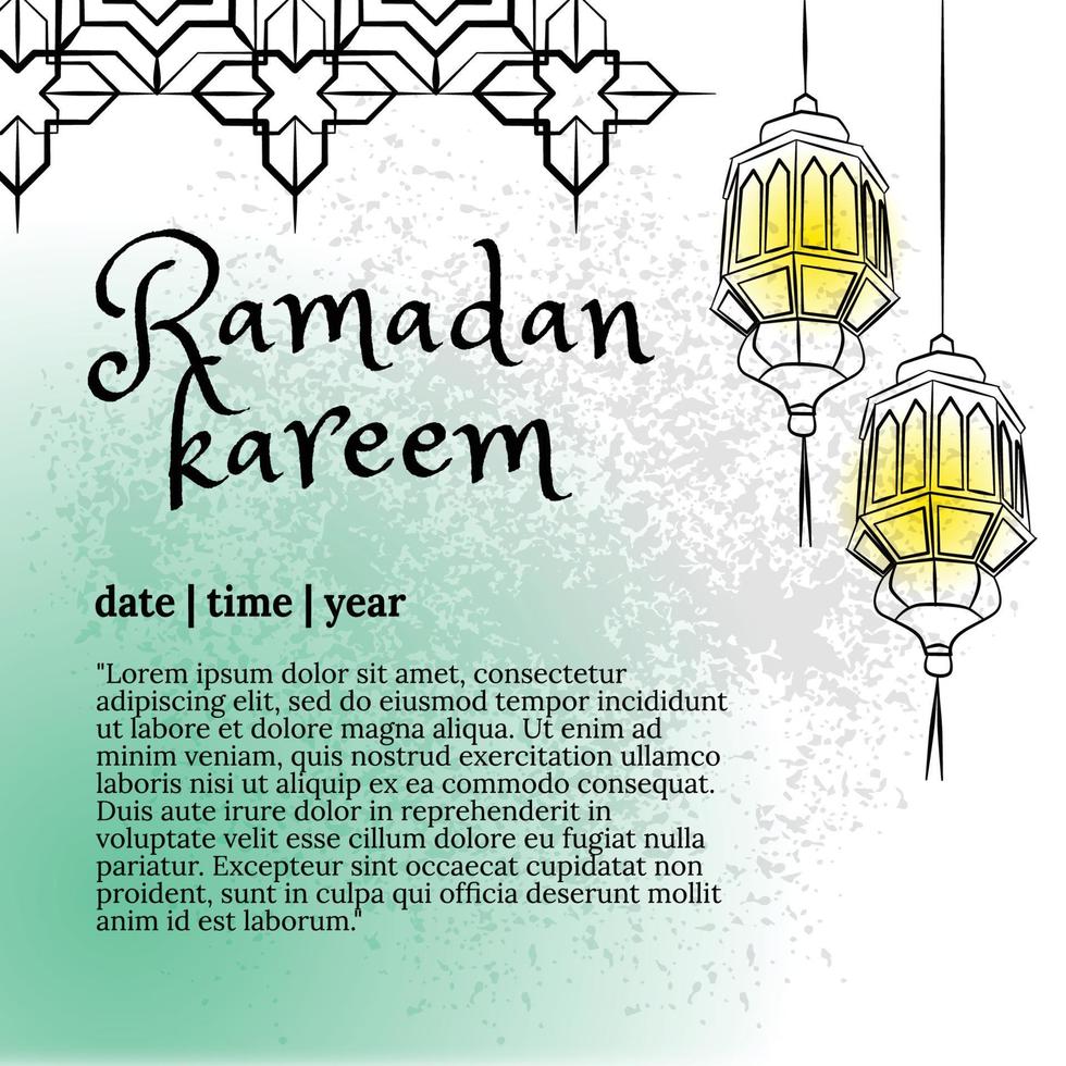 eid al fitr ramadan wenskaart en achtergrond met hand islamitische ornament stijl tekenen op witte grunge achtergrond. vector