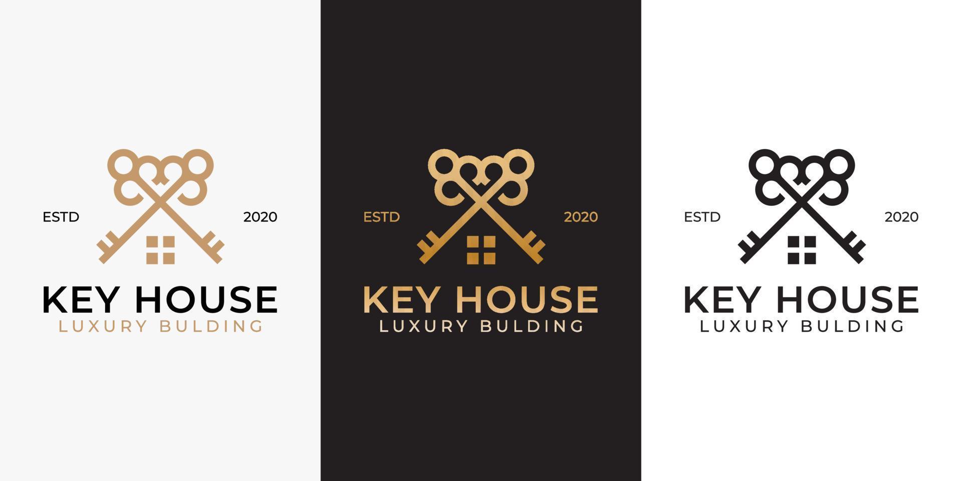 luxe sleutelhuis, sleutel onroerend goed huisbouw logo-ontwerp vector