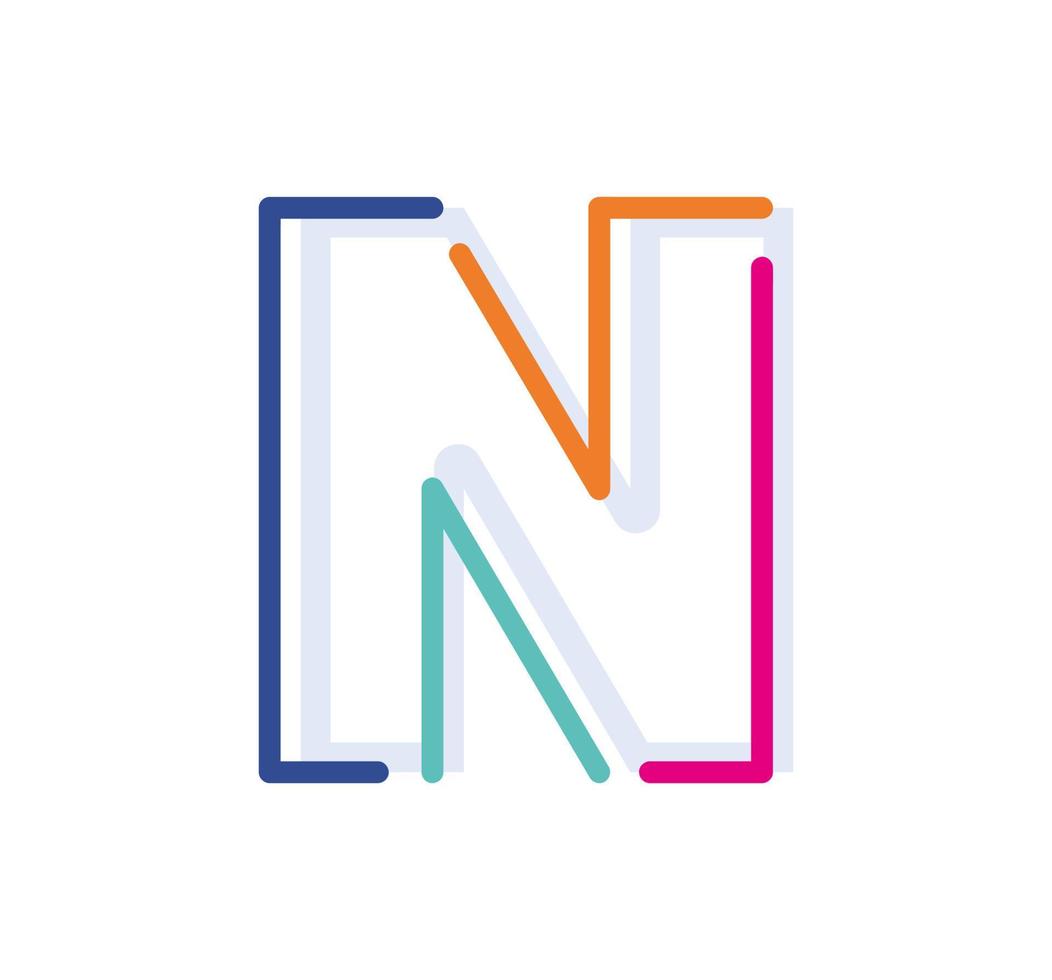 abstracte letter n lijn kleurrijke lineaire logo. moderne letterlijnen met nieuwe pop-artkleuren. lettertype alfabet sjabloon. logo set dunne lijn schone stijl. vector