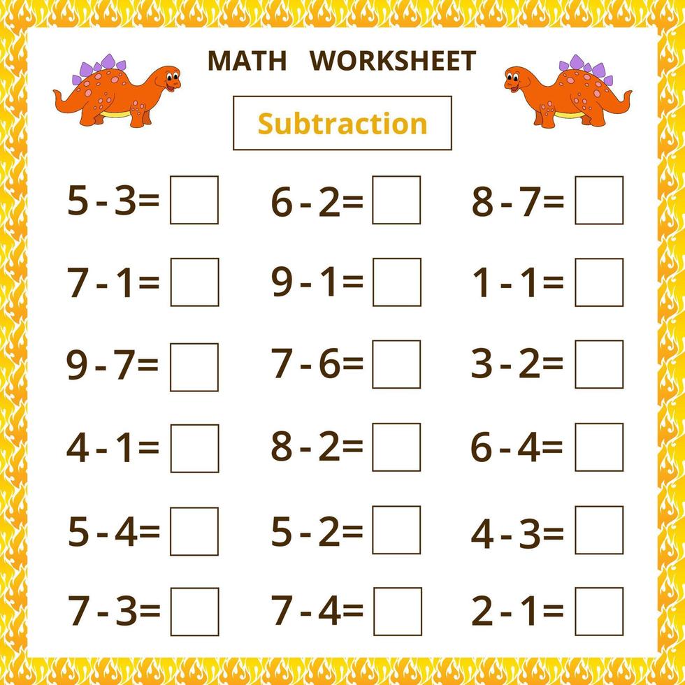 wiskunde werkblad.aftrekken.educatief spel voor kinderen. vector