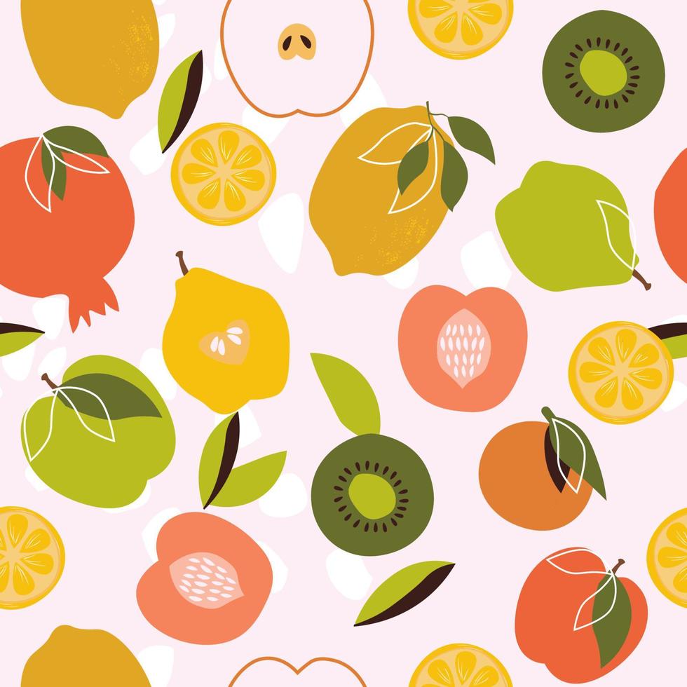 naadloos patroon met een mix van fruit en bessen. appels, peren, kersen, perziken, aardbeien print. vectorafbeeldingen. vector