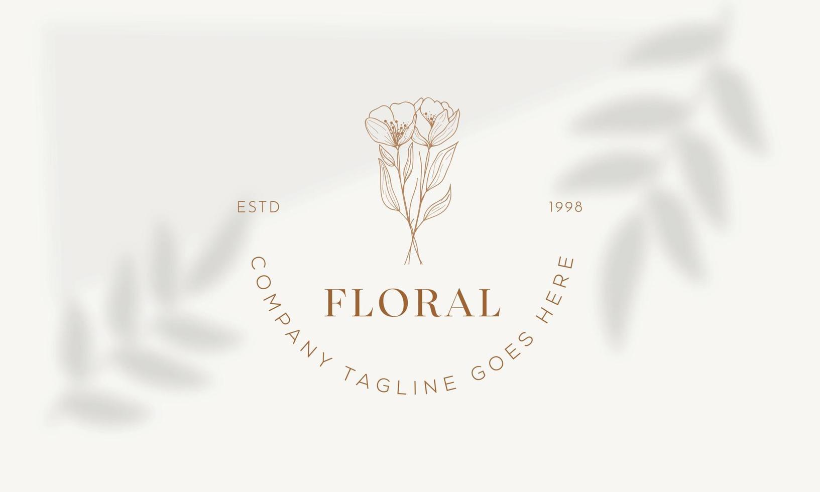 botanische bloemen element hand getekende logo met wilde bloemen en bladeren. logo voor spa en schoonheidssalon, boetiek, biologische winkel, bruiloft, floral designer, interieur, fotografie, cosmetica. vector