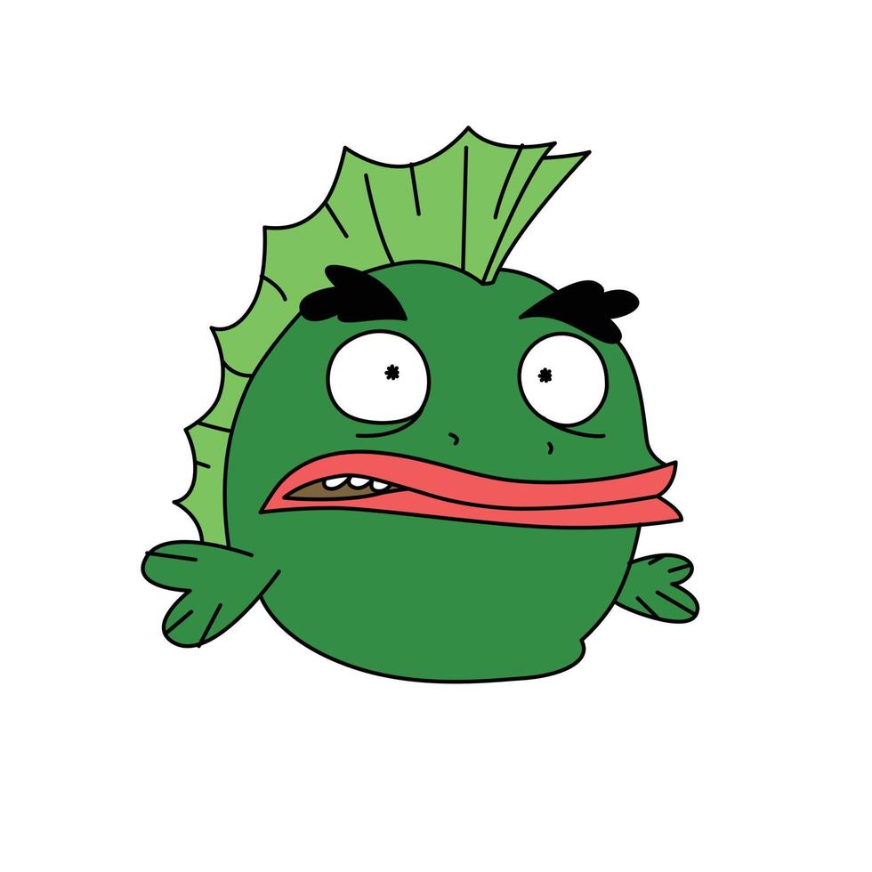 grappig groen viskarakter. vector. vlakke stijl. kikker met een haas. tekenfilm amfibie. held mascotte voor een dierenwinkel. vector