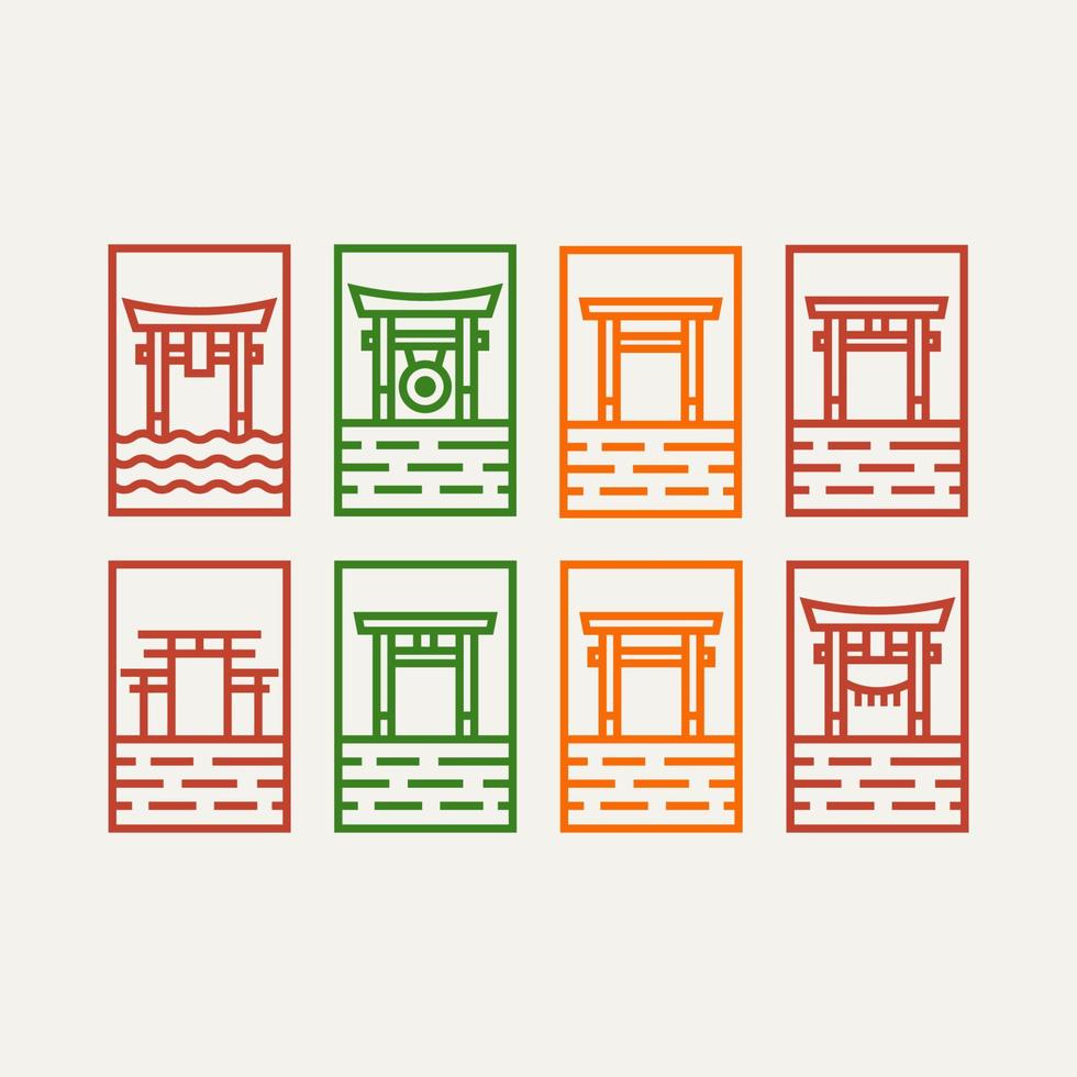 set van torii poort lijntekeningen minimalistisch logo-ontwerp vector