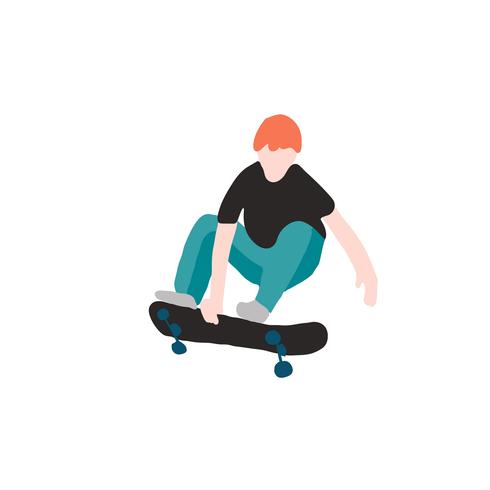 skater in jeans en sneakers. Skateboard. Vector illustratie voor een briefkaart of een poster, afdrukken voor kleding. Straatculturen.