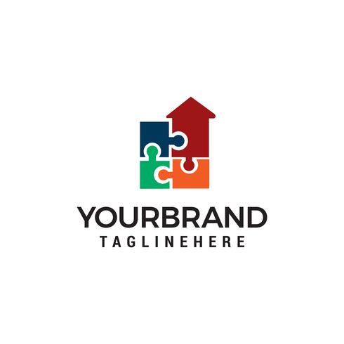 puzzel huis logo ontwerp concept sjabloon vector