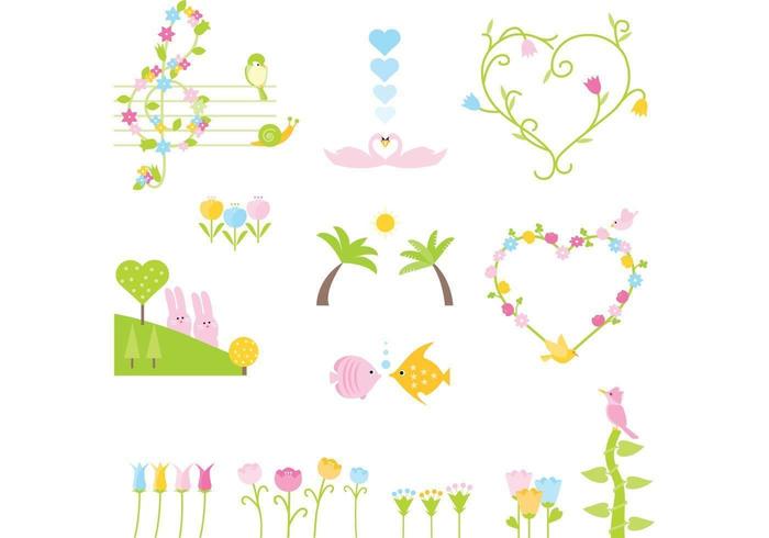 Cute Cartoon dierlijke en Floral Vector Pack