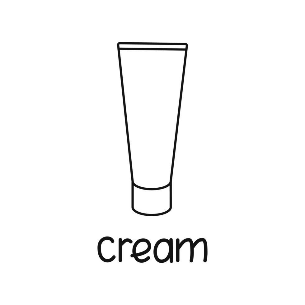 icoon is een lineaire tube crème met tekst. contoursymbool voor cosmetica, websiteontwerp. vector geïsoleerde illustratie.