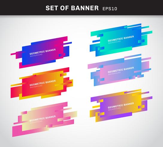 Set van geometrische banners of label levendige kleuren kleurstof kunststof kaarten gemaakt in materiële stijl. U kunt gebruiken voor promotie lintbanner, prijskaartje, sticker, badge, poster. vector