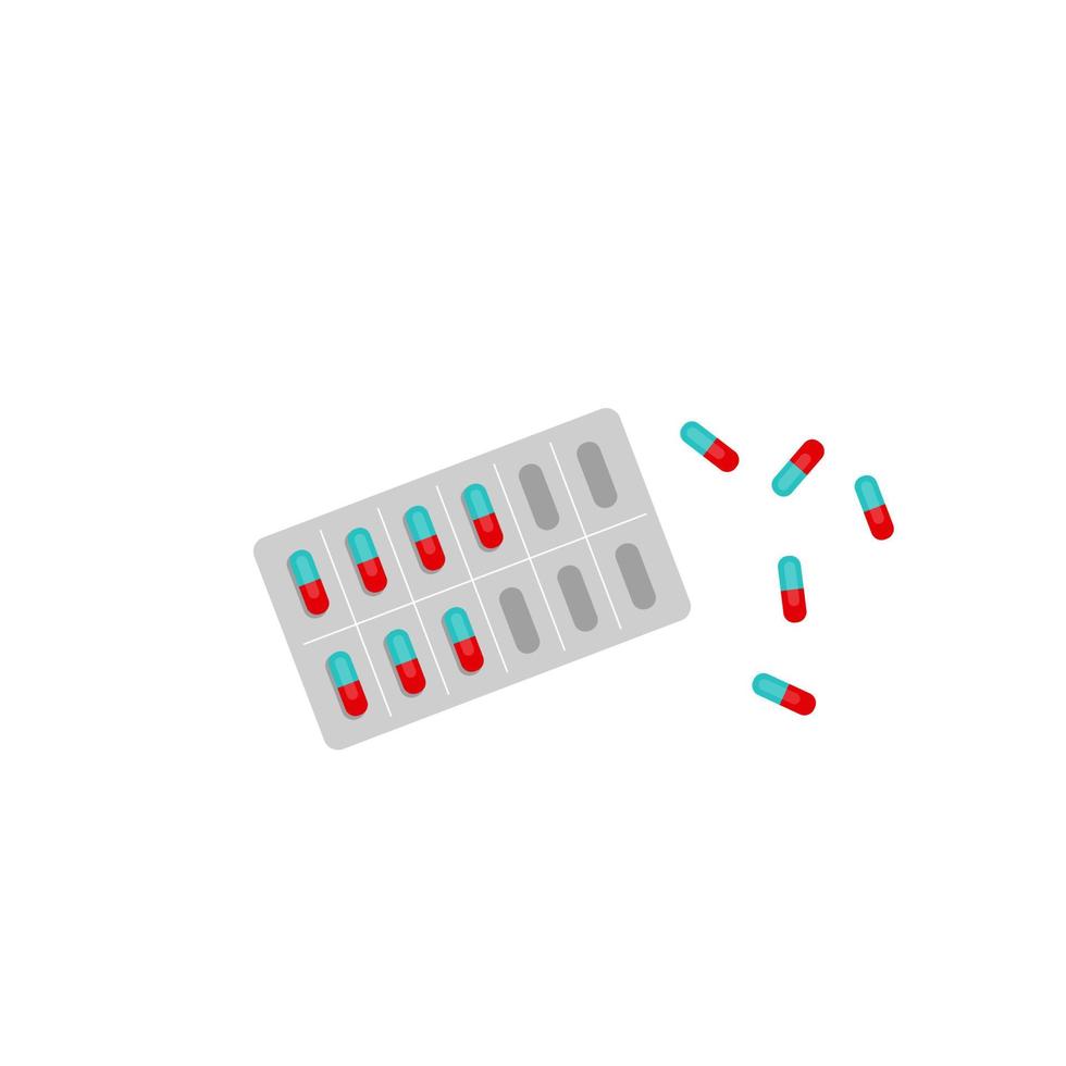 een blaar van pills.medications, medicijnen, vitaminen, aspirine, painkillers.vitamins en voedingssupplementen.treat disease.flat vectorillustratie op een witte achtergrond vector