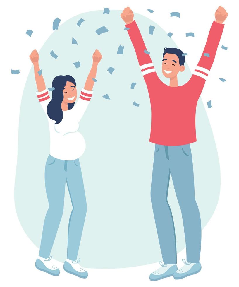 gender reveal party. het is een jongen. blauwe confetti vliegt rond. platte vectorillustratie op een witte achtergrond. vector