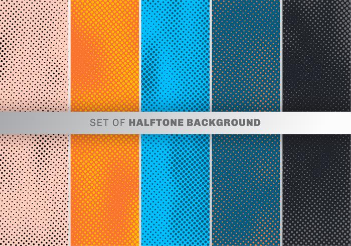 Set van stippen patroonontwerp op oranje, blauwe, zwarte achtergrond. Polkadot design behangcollectie. vector