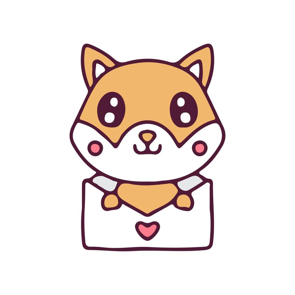 schattige shiba inu op liefdesbrief. illustratie voor sticker en t-shirt. vector