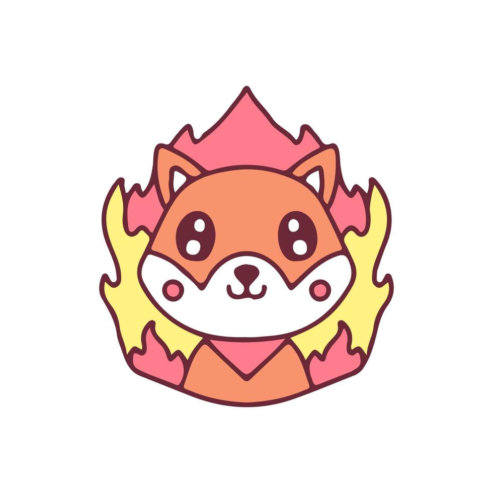schattige shiba inu hond in brand. illustratie voor sticker en t-shirt. vector