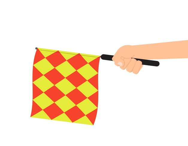 Hand met scheidsrechter vlag of buitenspel vlag geïsoleerd op een witte achtergrond vector