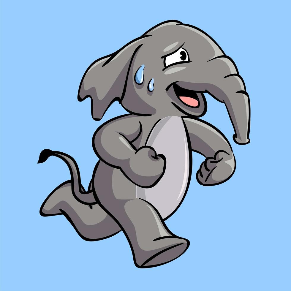 leuke en schattige cartoon olifant rennen en zweten leuke cartoon geïsoleerd vector