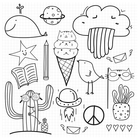 Hand getrokken Doodle Vector Set. Doodle grappige set. Handgemaakte vectorillustratie.