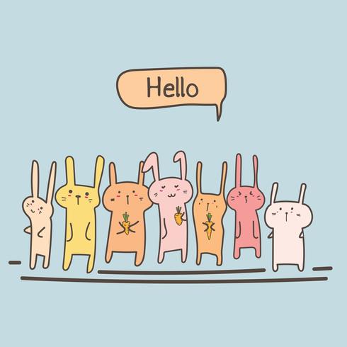 Cute Bunny Say Hello Set. Vector illustratie.