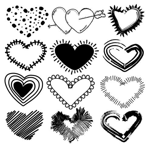 Doodles set Valentijnsdag harten. Hand getrokken schets vectorillustratie. vector