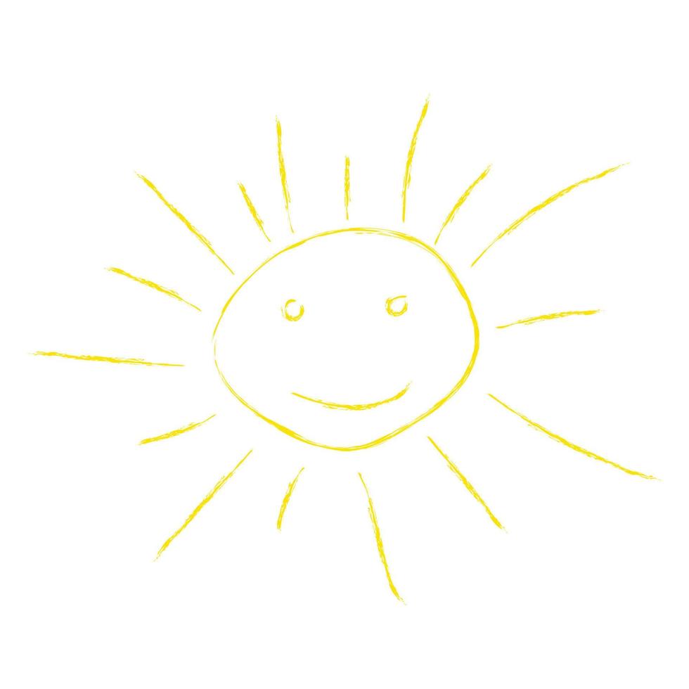 handgetekende zon met krijteffect. vector