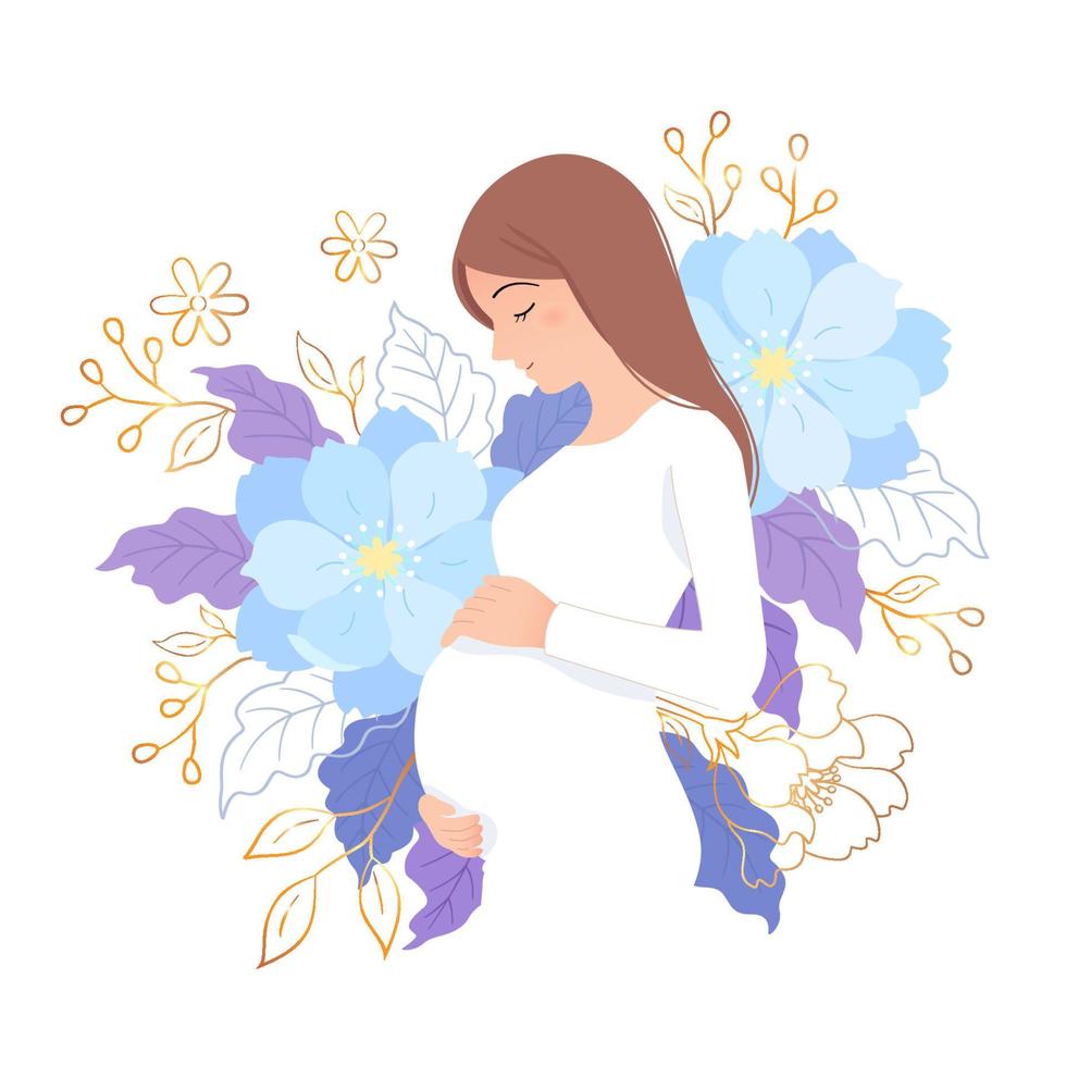 zwangere moeder en bloemen vector