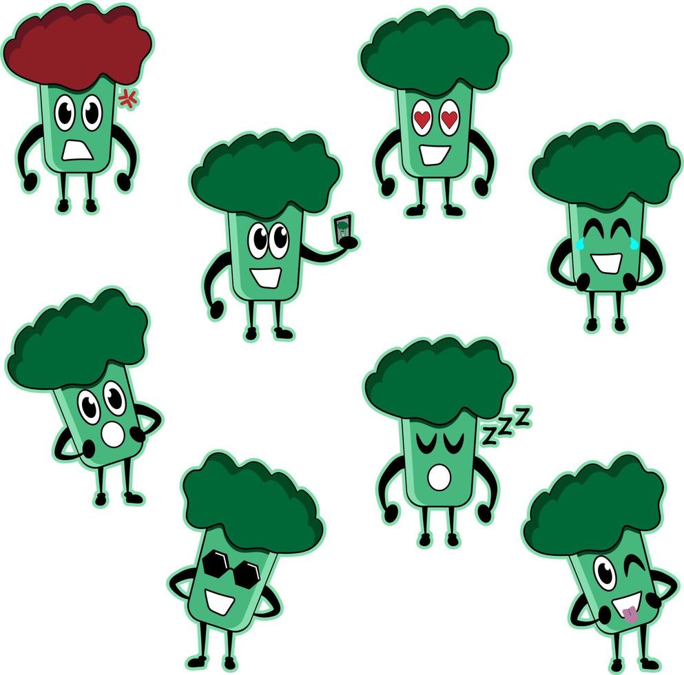 broccoli set expressie vlak karakter perfect voor ontwerpproject vector