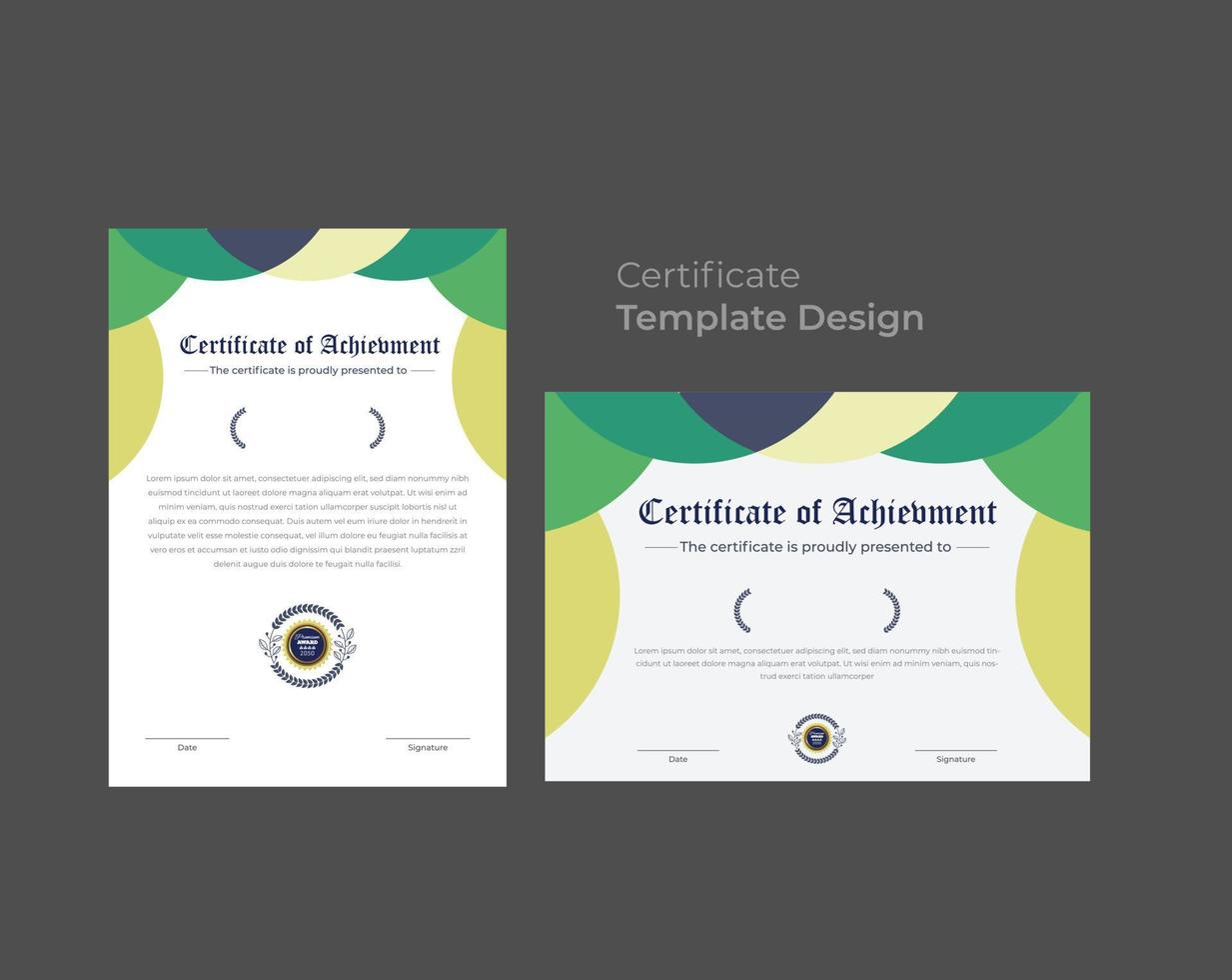 kleurrijke certificaat van prestatie-sjabloon met badge premium vector