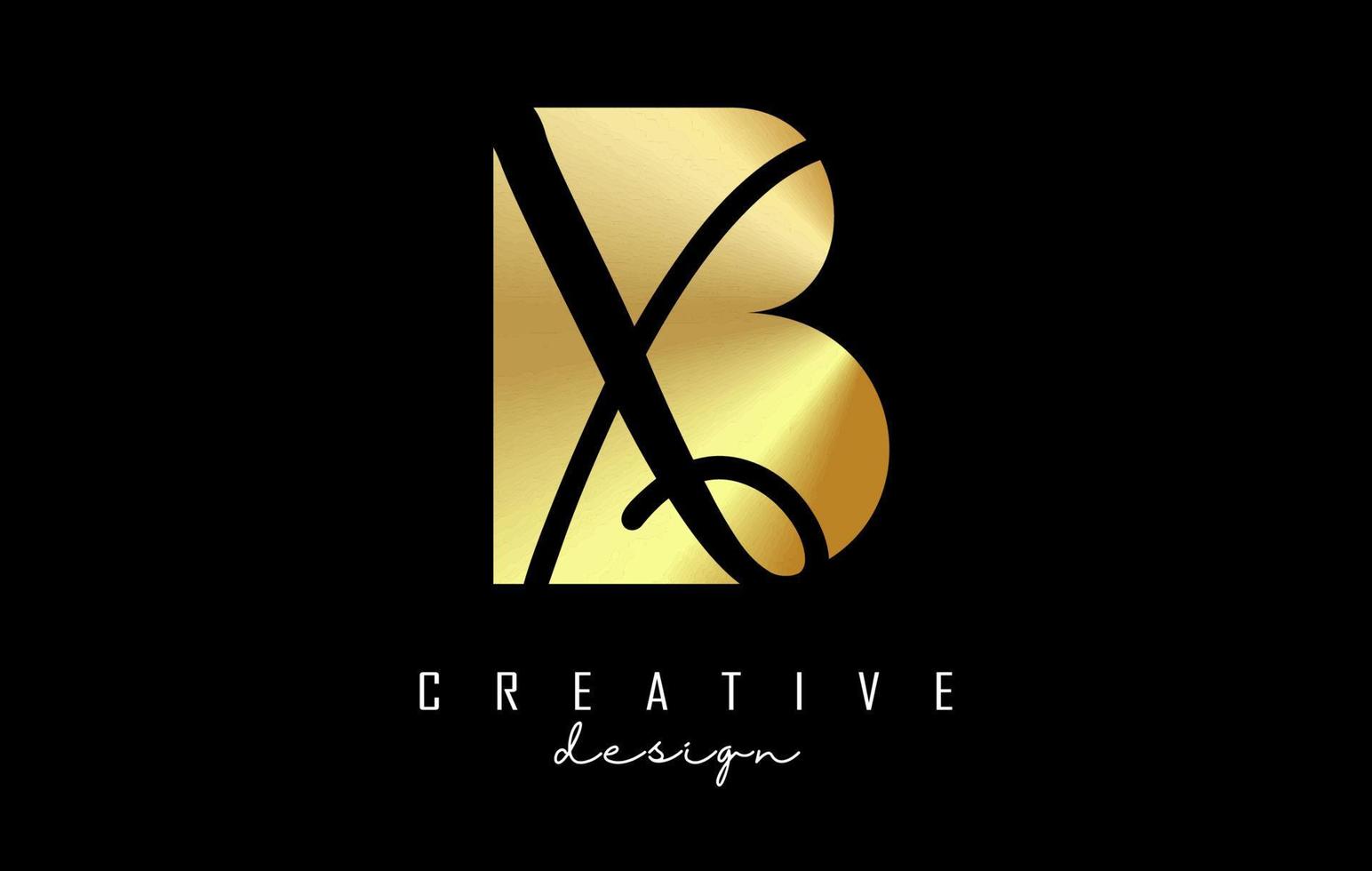 gouden letters bx-logo met een minimalistisch ontwerp en negatieve ruimte. letters b en x met geometrische en handgeschreven typografie. vector