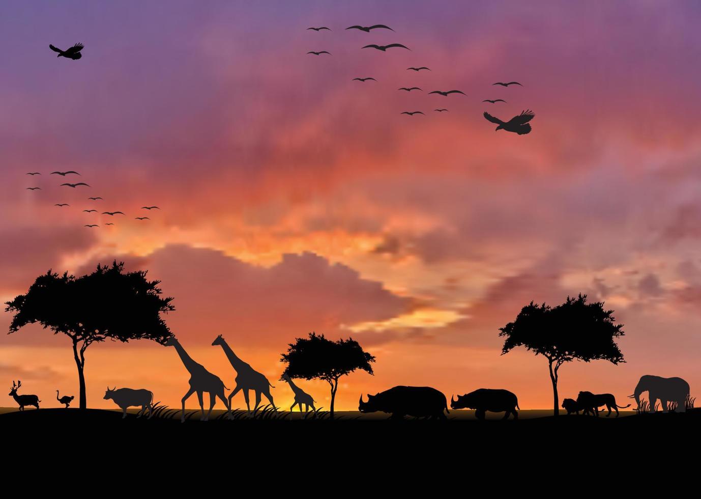 dieren en dieren in het wild zonsondergang vector