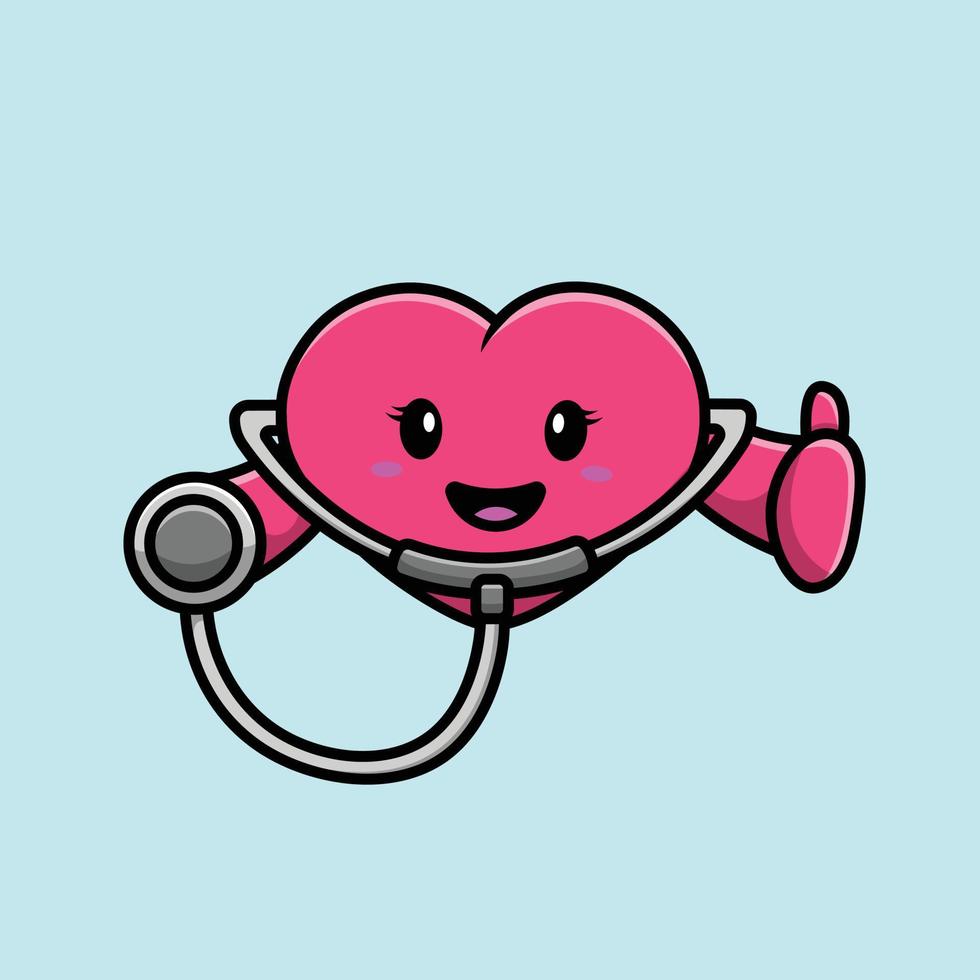 schattig hart met stethoscoop cartoon pictogram vectorillustratie. gezond mascottekarakter. gezondheid en medische pictogram concept wit geïsoleerd. platte cartoonstijl vector
