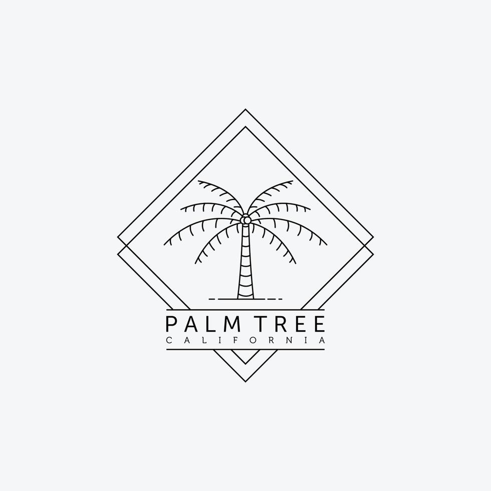 palm of kokosnoot lijn kunst logo vector illustratie ontwerpconcept, vintage hand getrokken palm logo badge sjabloonontwerp,