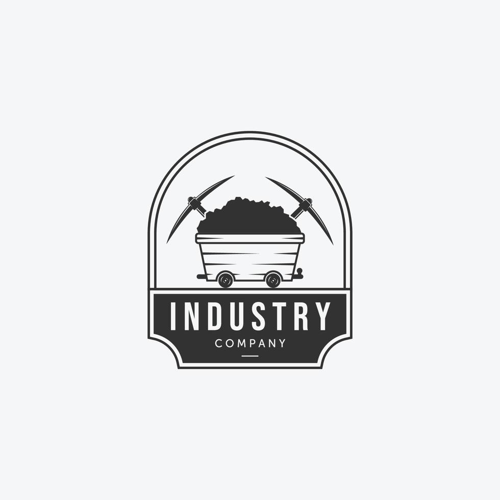 embleem kolen mijnbouw kar met houweel vintage logo, illustratie ontwerp van zandmijn trolley concept, vector van minimalistische zand kar