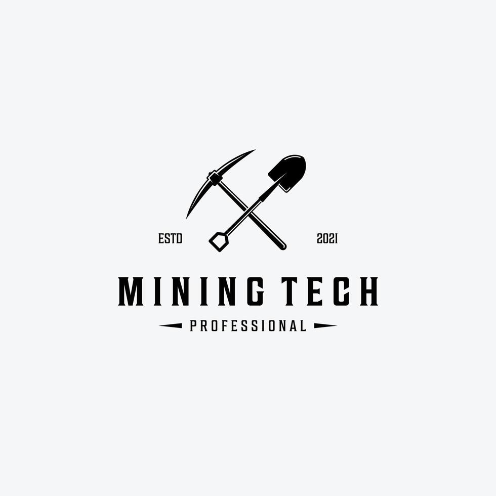 mijnbouw tech met schop en houweel logo vector ontwerp illustratie vintage, timmerwerk concept traditioneel