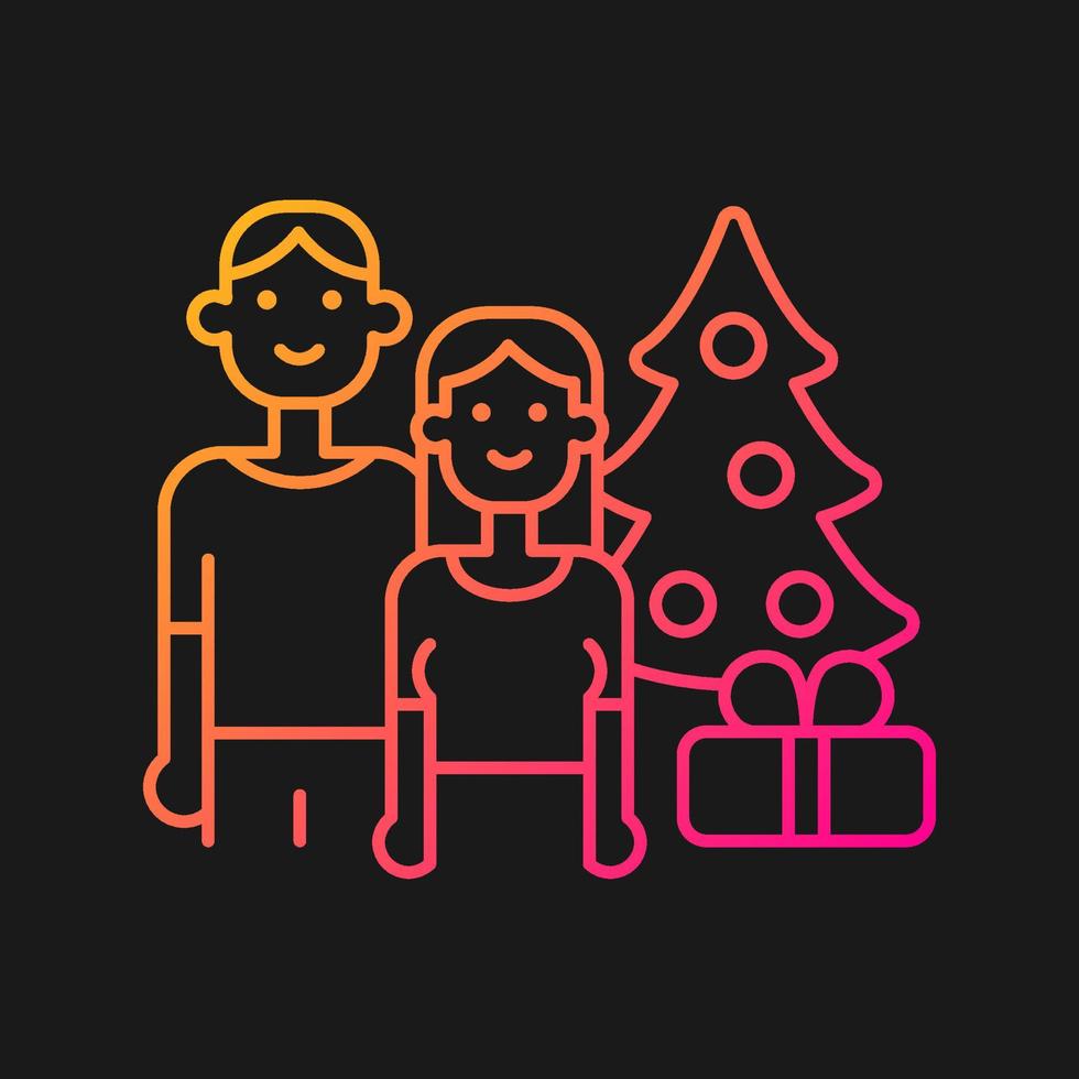 paar kerst samen doorbrengen gradiënt vector pictogram voor donker thema. winteractiviteiten met familie, echtgenoot. dunne lijn kleur symbool. moderne stijlpictogram. vector geïsoleerde overzichtstekening