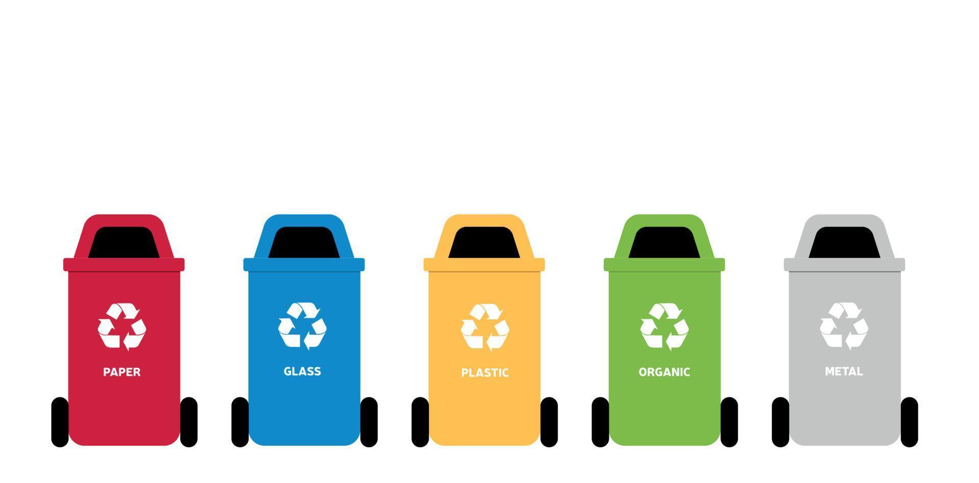 afval sorteren. vuilnisbakken. vector illustratie