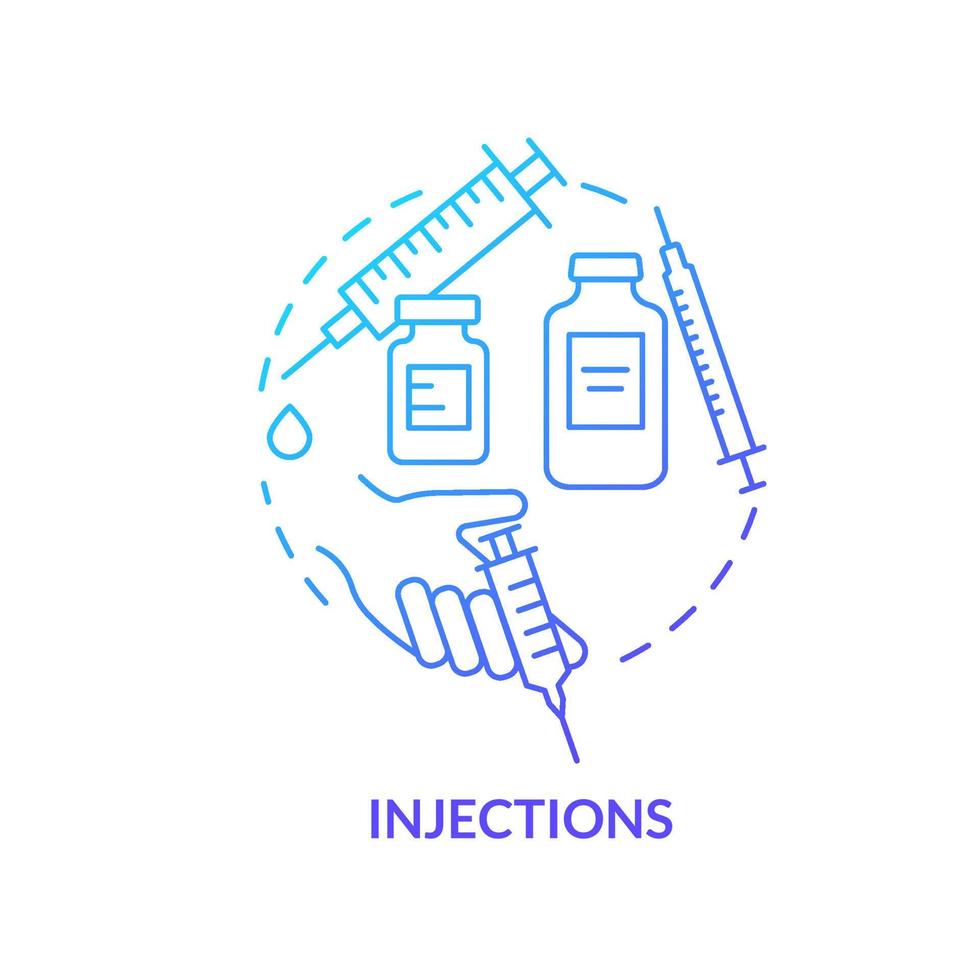 injecties blauw kleurverloop concept icoon. artritis kliniek diensten abstracte idee dunne lijn illustratie. artrose medicatie. spuit geneeskunde. vector geïsoleerde omtrek kleur tekening