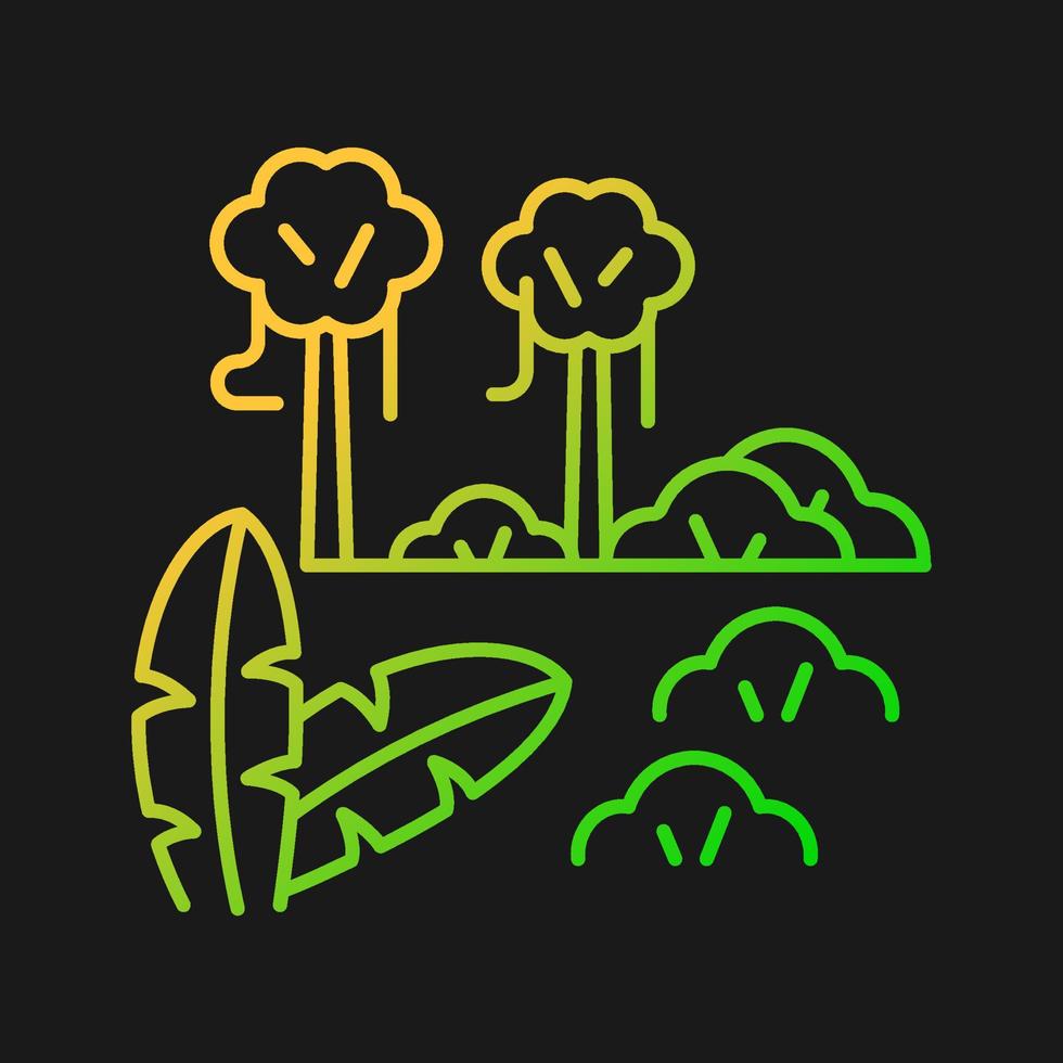 tropisch bos verloop vector pictogram voor donker thema. regenwoud. regio met een warm en nat klimaat. equatoriaal bioom. dunne lijn kleur symbool. moderne stijlpictogram. vector geïsoleerde overzichtstekening